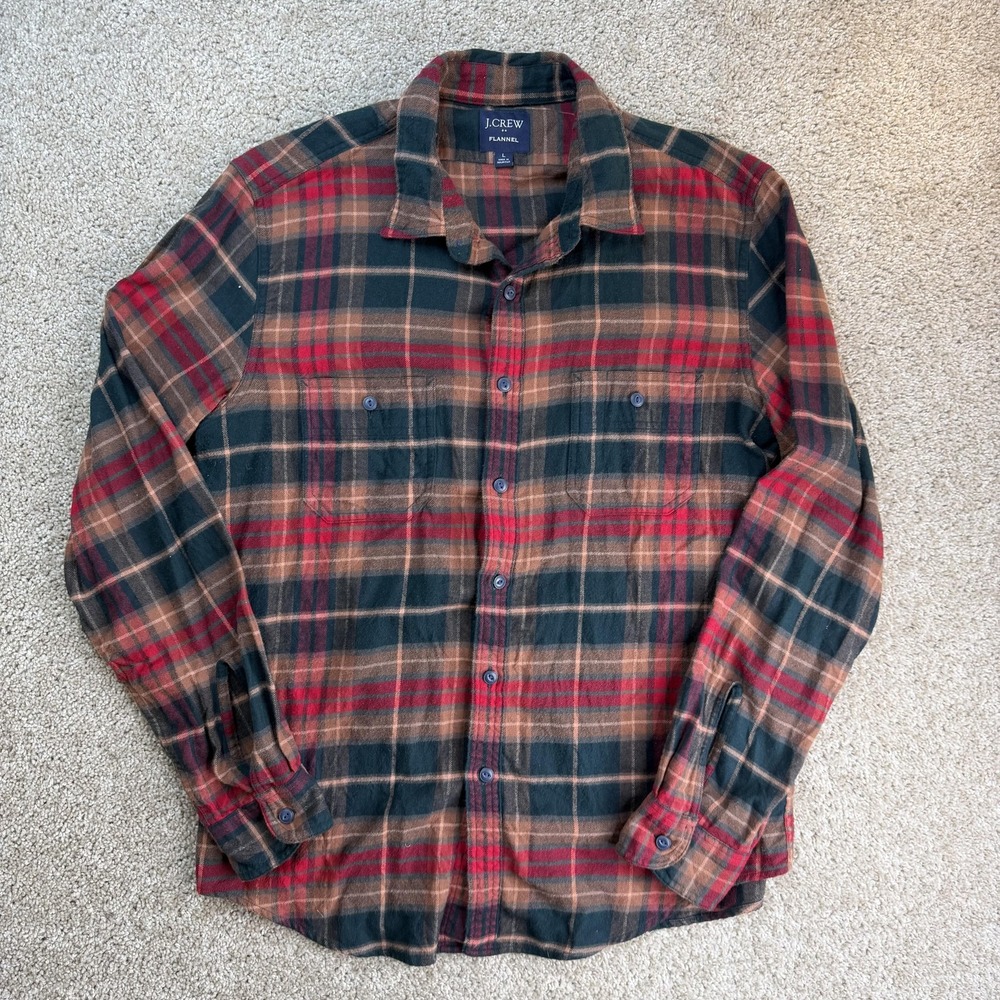J.Crew Shirt Mens Large Green Plaid Flannel Long Sleeve Button Up Cotton Casual